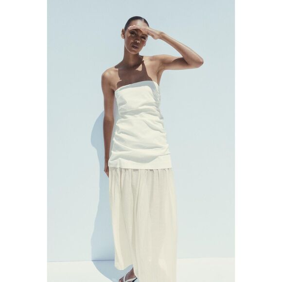 NWT ZARA COMBINATION STRAPLESS MIDI DRESS - Picture 3 of 12